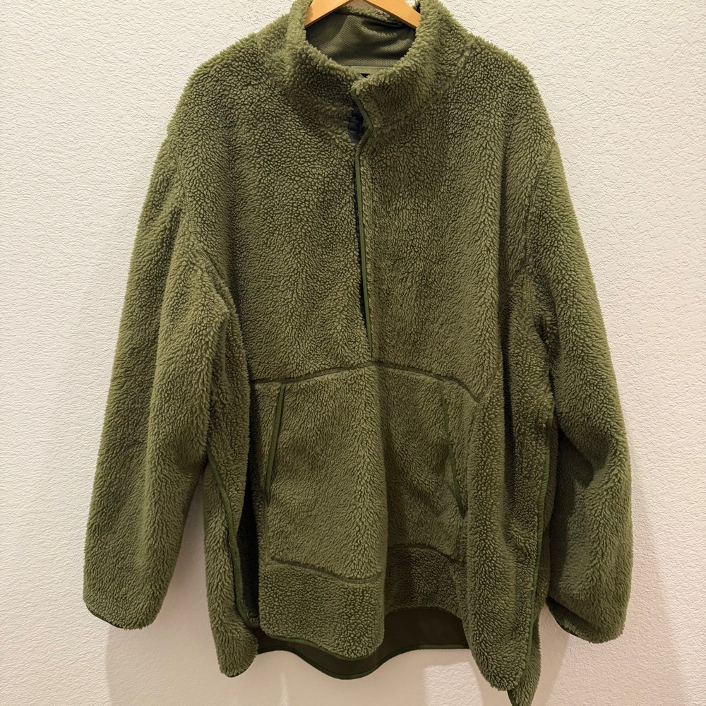 Nike Yoga Loose Fit Sherpa Fleece Pullover Olive Green Half Zip Jacket 3XL